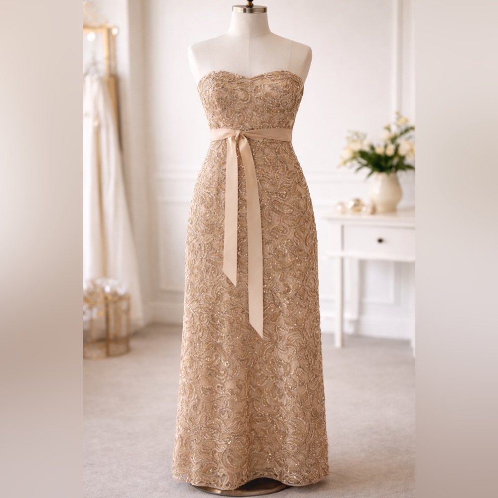 Adam Strapless Lace & Sequin Gown in Champagne Gold